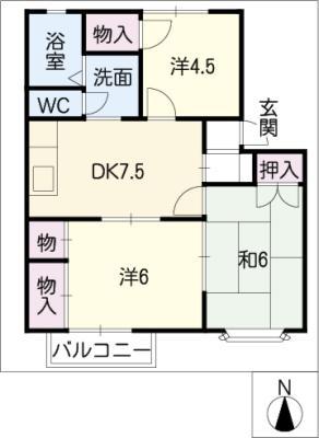 山の手ハウス(3DK/1階)の間取り写真