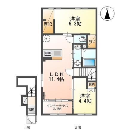 LINK DWELL(2LDK/1階)の間取り写真