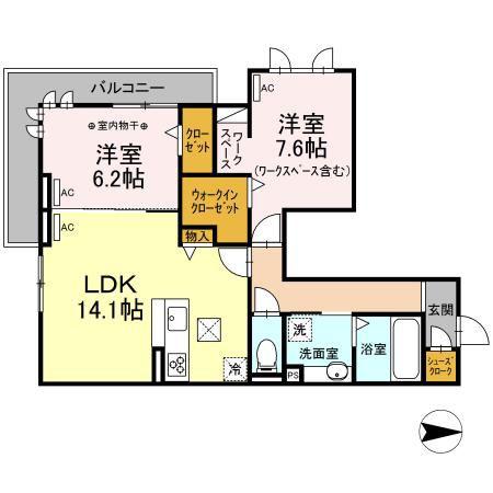 グランドゥール(2LDK/1階)の間取り写真