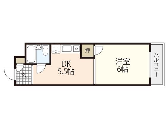 第3中西マンション(1DK/1階)の間取り写真