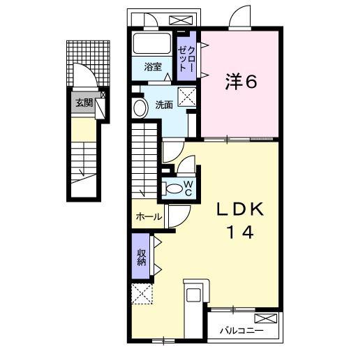 カーサ カリーノ(1LDK/2階)の間取り写真