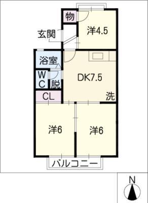 近鉄名古屋線 伏屋駅 徒歩10分 2階建 築37年(3DK/2階)の間取り写真