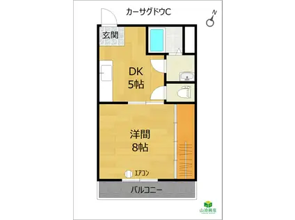 カーサグドウC(1K/4階)の間取り写真