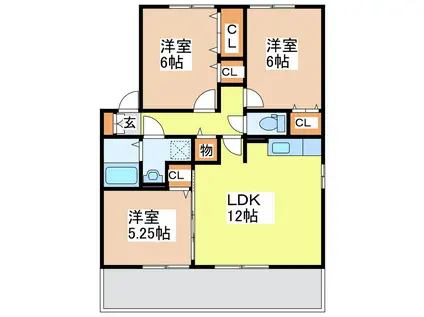 フルールドスリジェ(3LDK/1階)の間取り写真