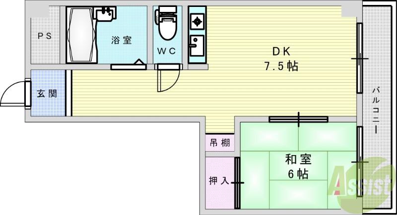 メゾン江坂(1DK/5階)の間取り写真