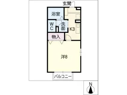 パビヨン春田野 B棟(1K/1階)の間取り写真