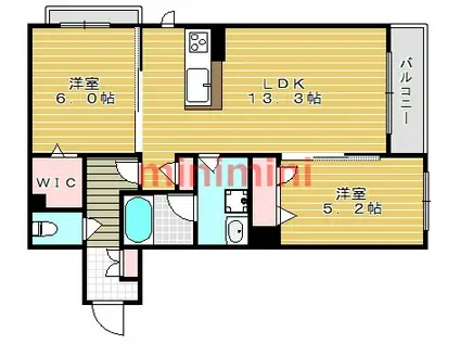 茨木市シャーメゾン上穂積III(2LDK/3階)の間取り写真