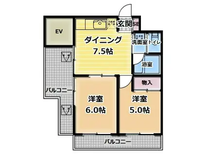 NAKAHARA(2DK/2階)の間取り写真