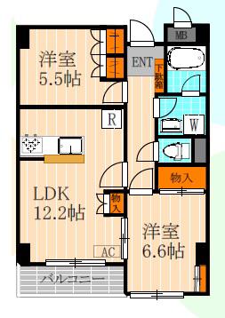 ベルコート船橋(2LDK/2階)の間取り写真