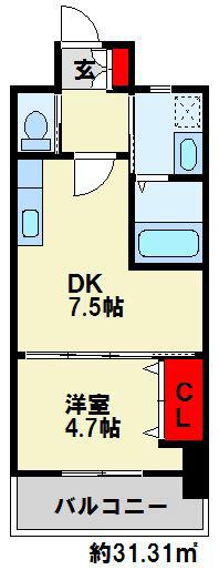 BAY SIDE ASANO(1DK/3階)の間取り写真
