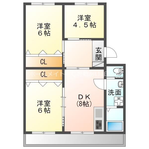 ハイツかつら(3DK/3階)の間取り写真