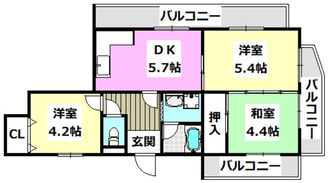 青葉丘ハイツ(3DK/2階)の間取り写真