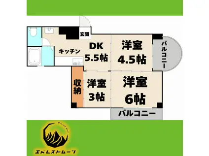 マンションオックス(3DK/3階)の間取り写真