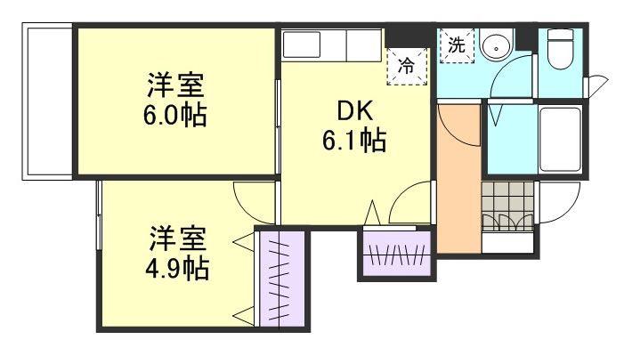 サンクレストD棟(2LDK/2階)の間取り写真