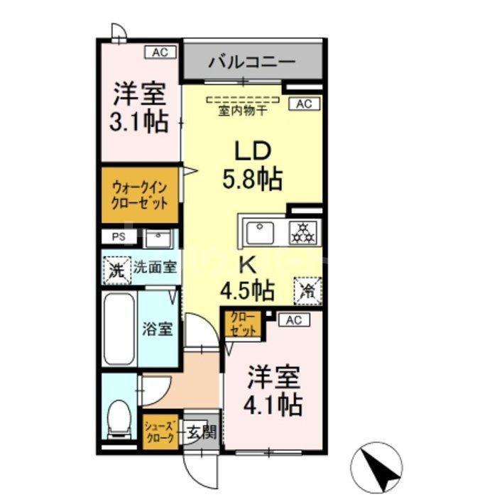 セレスティア白鳥(2LDK/3階)の間取り写真
