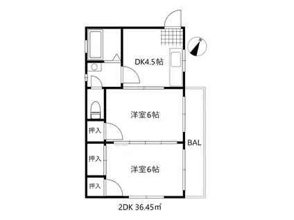 ハイツ朝(2DK/2階)の間取り写真