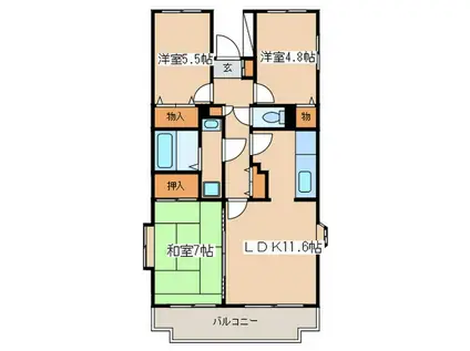 BELLEVUE参番館(3LDK/2階)の間取り写真