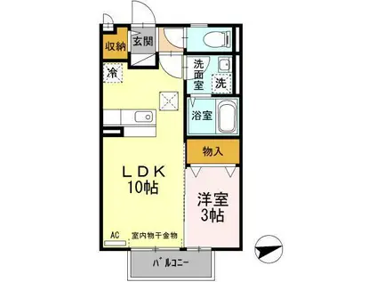 クレールレセンテA棟(1LDK/1階)の間取り写真