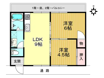 ニューライフ 大内野 2号棟(2LDK/2階)の間取り写真