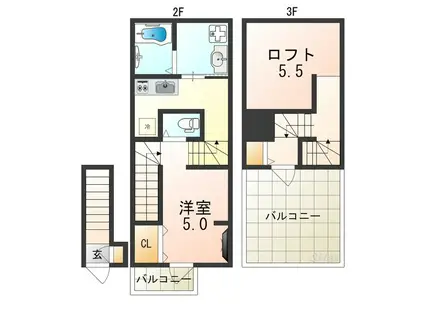 あんしんHOUM浜寺石津15-1001(ワンルーム/2階)の間取り写真