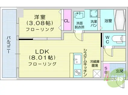 フォリアビレッジ長町南 B(1LDK/3階)の間取り写真
