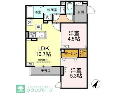 セレスティア扇III(2LDK/1階)の間取り写真