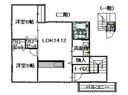 メゾンK(2LDK/2階)の間取り写真