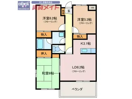 GARDENMANSIONひまわり館(3LDK/2階)の間取り写真