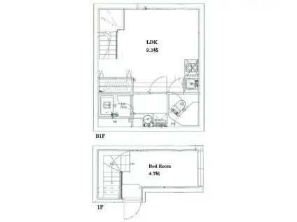 アローサル新川(1LDK/B1階)の間取り写真