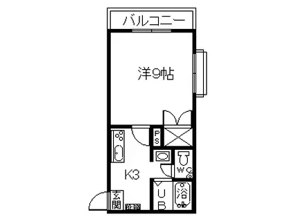 ルーミナスE棟(1K/3階)の間取り写真