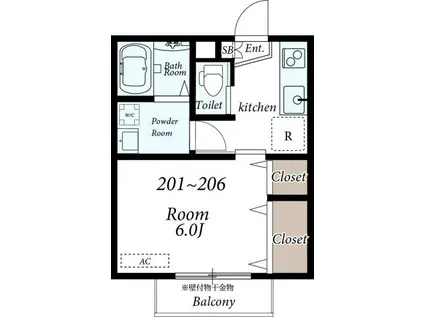 セルシディ(1K/2階)の間取り写真