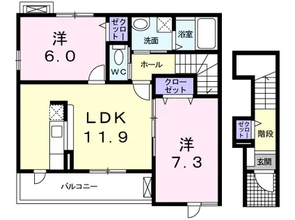 サンリットタウンD(2LDK/2階)の間取り写真