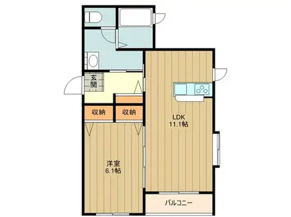 ミルティーユ(1LDK/2階)の間取り写真