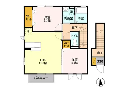 ひたち野 VILLA PAL(2LDK/2階)の間取り写真