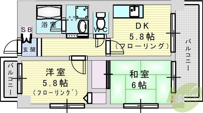 ピュアプレイス(2DK/4階)の間取り写真