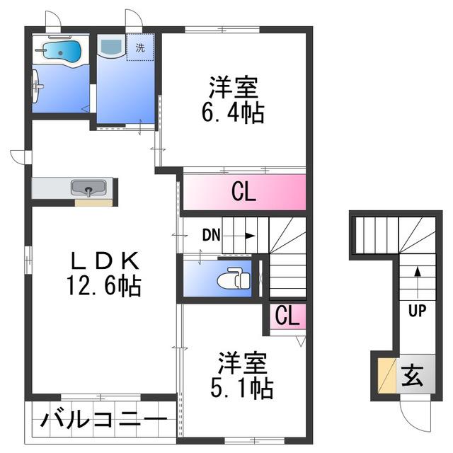 藤栄ハイツII(2LDK/2階)の間取り写真