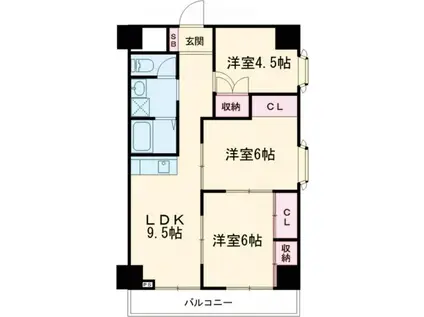 サンハイツ大和第2(3LDK/4階)の間取り写真