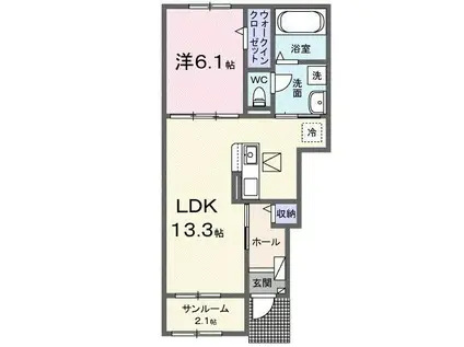 フルールドゥボヌールアオイ(1LDK/1階)の間取り写真