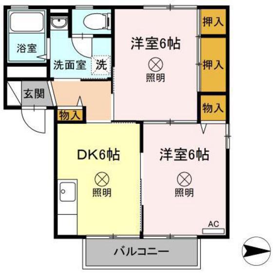 エイトタウン北(2DK/2階)の間取り写真