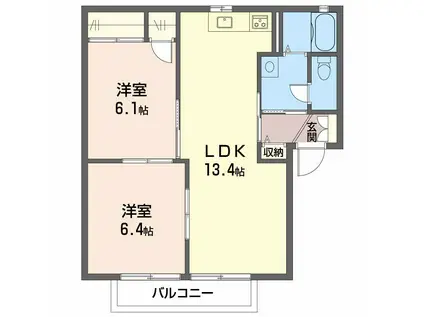 ハイムA.D.21 C棟(2LDK/1階)の間取り写真