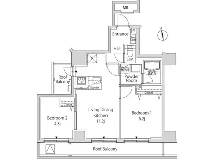 カーサスプレンディッド麻布十番駅前(2LDK/5階)の間取り写真