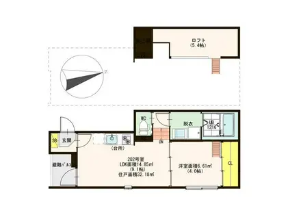 TUJIGAHANA淀(1LDK/2階)の間取り写真