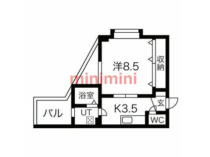 シュロス野口II(1K/4階)の間取り写真
