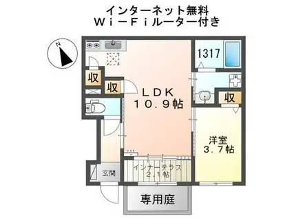 コントレイル糸引(1LDK/1階)の間取り写真