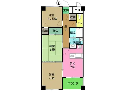 インペリアル若林(3DK/4階)の間取り写真