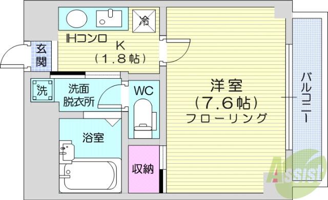 多賀城ロジュマンG棟(1K/11階)の間取り写真