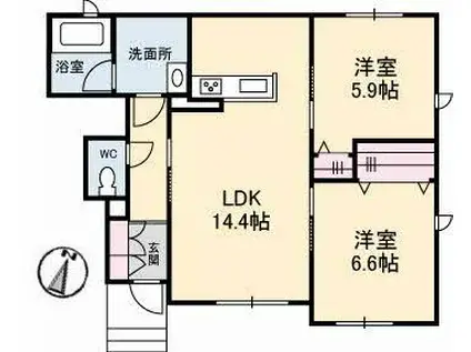 シャーメゾン東川原(2LDK/1階)の間取り写真