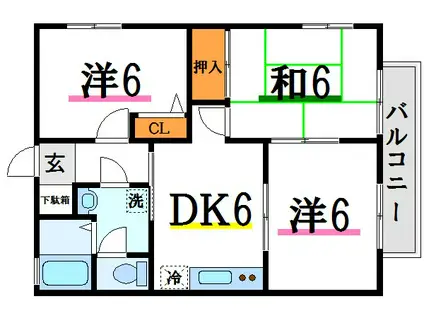 フレグランスニュースワ(3DK/2階)の間取り写真