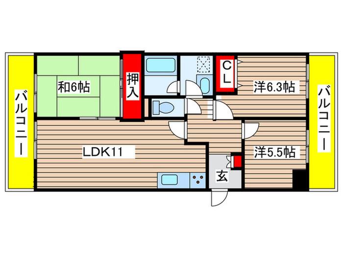 ライオンズマンション杁中ガーデンD棟(3LDK/3階)の間取り写真