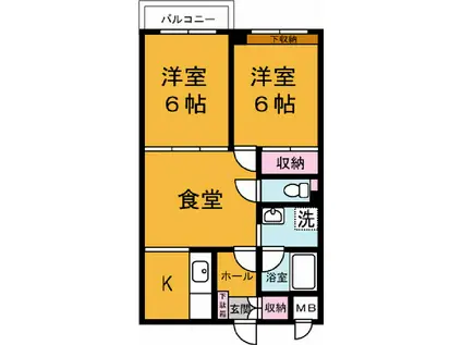 エグゼクティブ22(2DK/2階)の間取り写真